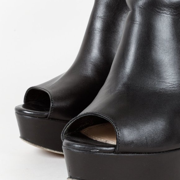 Prada Black Leather Peep-Toe Platform Sandals - Picture 6 of 10